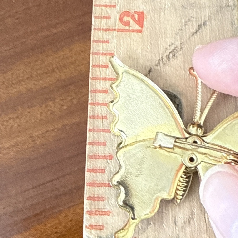 Vintage Enamel Butterfly Brooch Pin • Green & Orange Gold Tone • 2" MCM‎ Fairy - Picture 5 of 6